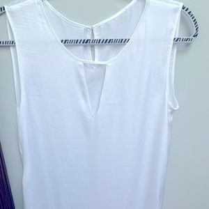 Long white asymmetrical bottom maxi dress